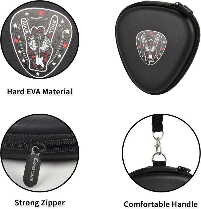 Comecase Guitar Picks Holder Case for Acoustic Electric Guitar Holds Over 39 Packs, Variety Pack Bass Picks Storage Pouch Organizer, Guitar Plectrums Bag with Mesh Pocket for Other Accessories -Jet Black - Image 4